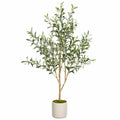 Arbre artificiel olivier 180 cm feuillage plastique vert pot blanc décoration intérieure