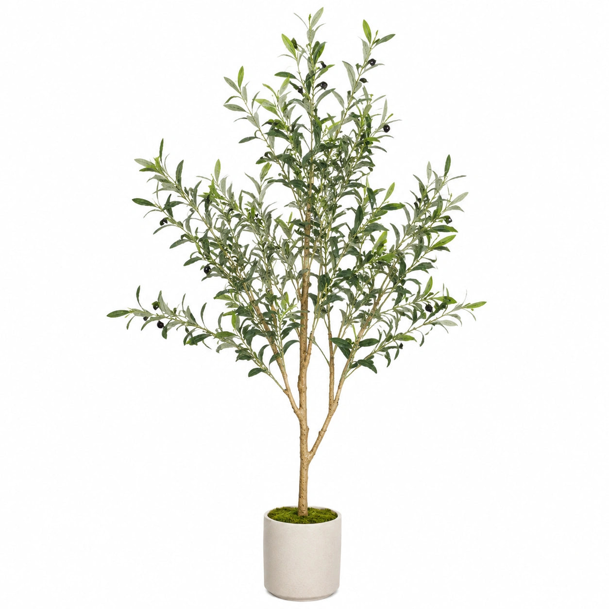 Arbre artificiel olivier 180 cm feuillage plastique vert pot blanc décoration intérieure