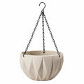 Pot de fleurs suspendu Ø30 cm en céramique beige avec chaînes métalliques style géométrique
