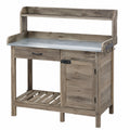 Table de rempotage de jardin 120 x 60 x 165 cm en bois brun gris avec plan de travail galvanisé et rangement