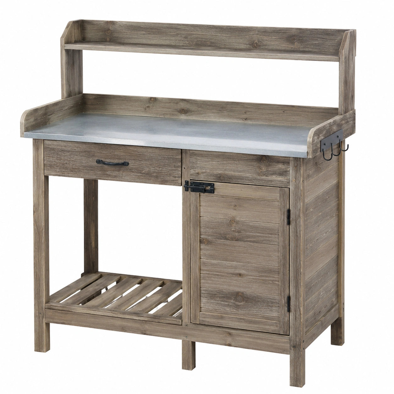 Table de rempotage de jardin 120 x 60 x 165 cm en bois brun gris avec plan de travail galvanisé et rangement