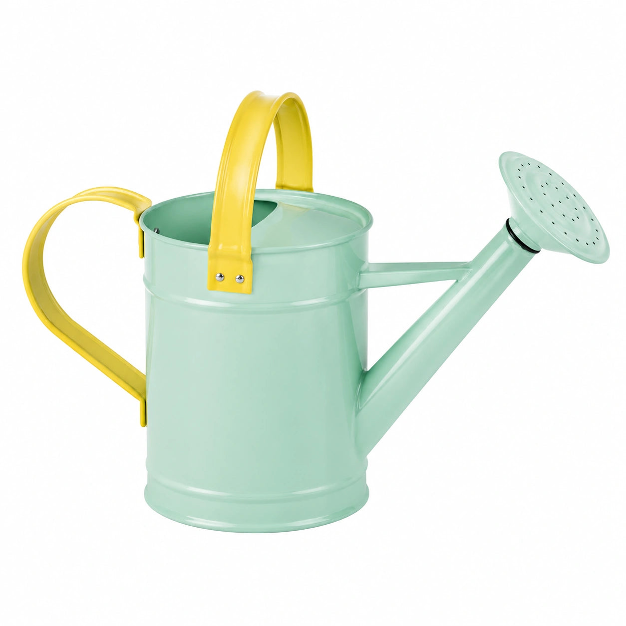 Arrosoir 5 L diamètre 20 cm métal vert menthe jaune à pommeau
