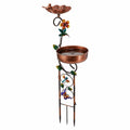 Bain d oiseaux de jardin 30 cm x 130 cm en métal brun décor floral sur piquet