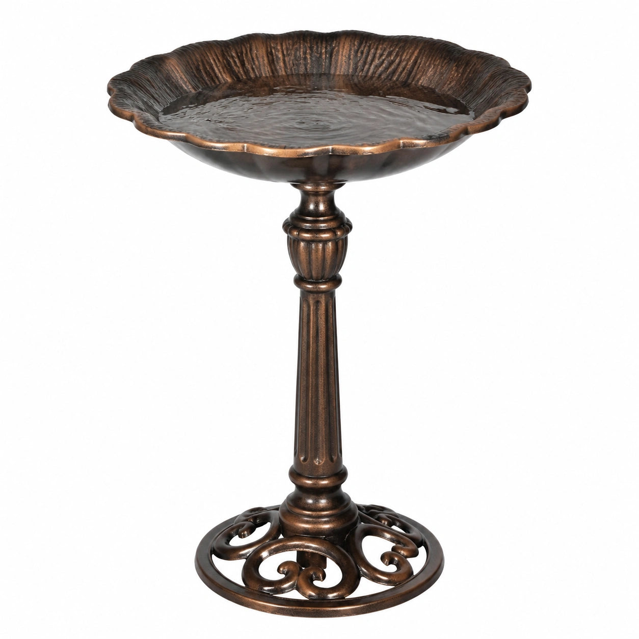 Bain d oiseaux sur pied diamètre 45 cm hauteur 72 cm métal brun bronze décoratif pour jardin