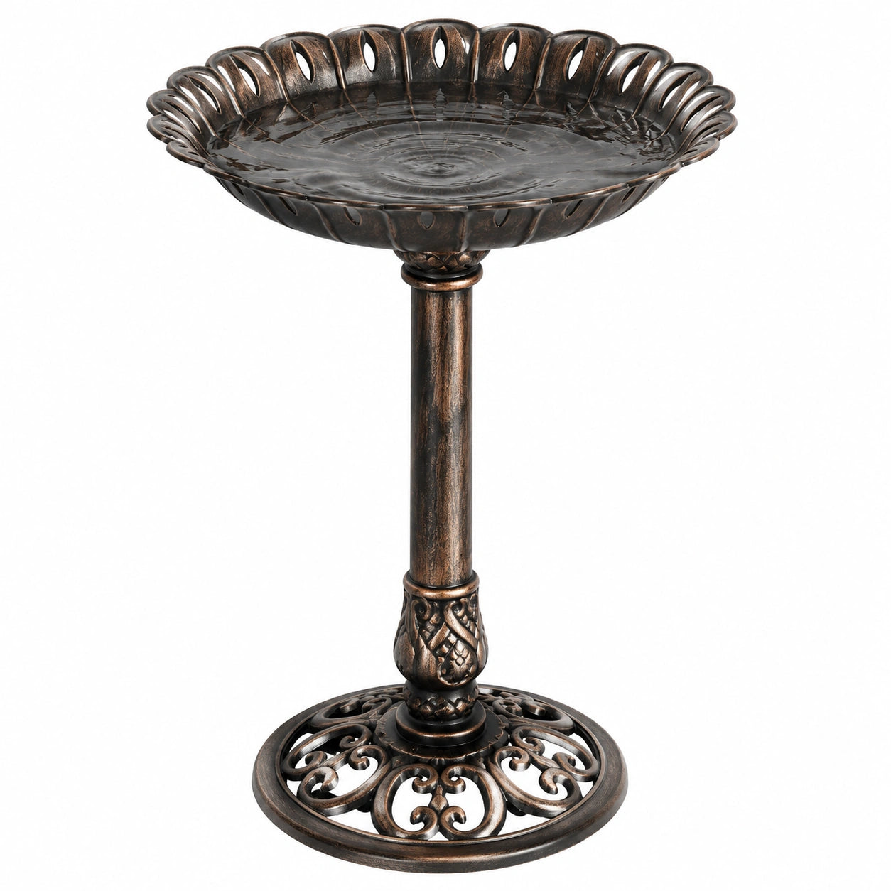 Bain d'oiseaux sur pied diamètre 50 cm hauteur 80 cm en métal bronze style décoratif