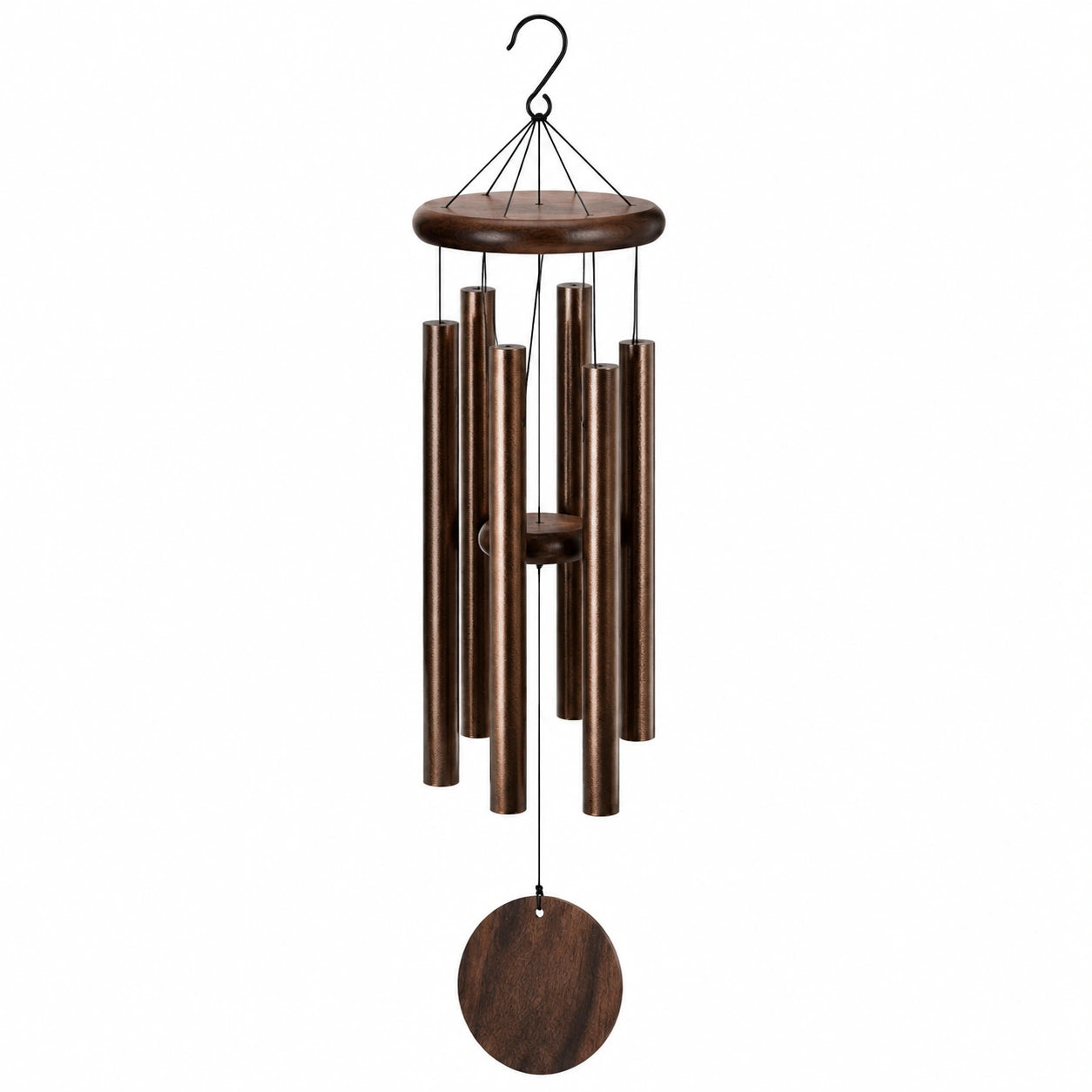 Carillon à vent 80 cm en métal et bois brun décoratif suspendu