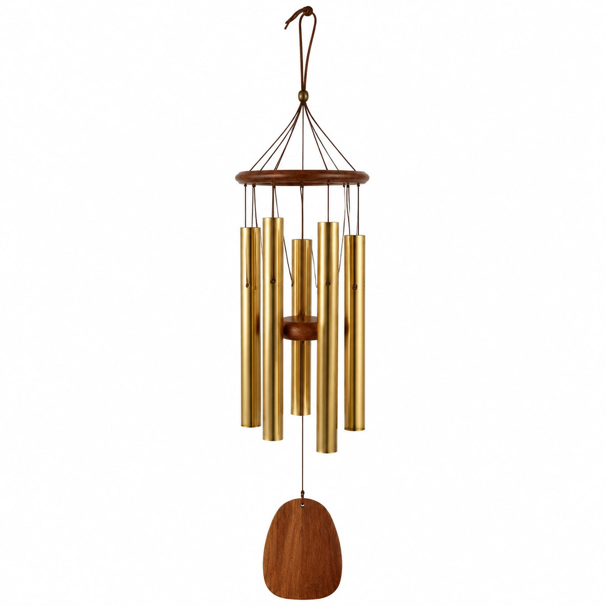 Carillon éolien 75 cm en métal et bois marron doré à suspendre