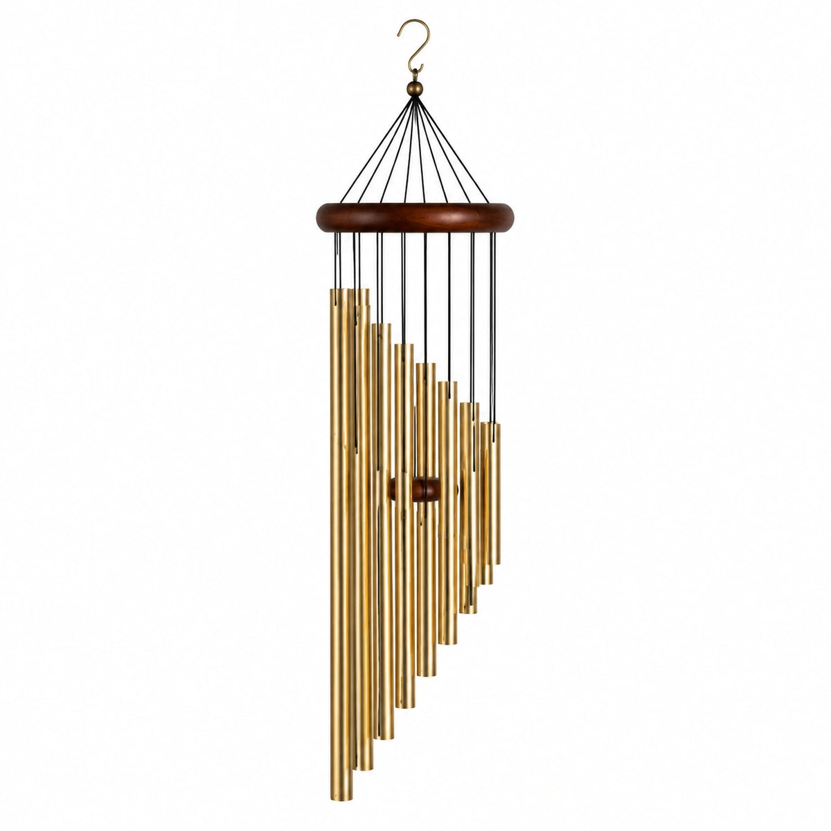 Carillon éolien 85 cm en métal doré et bois brun à suspendre