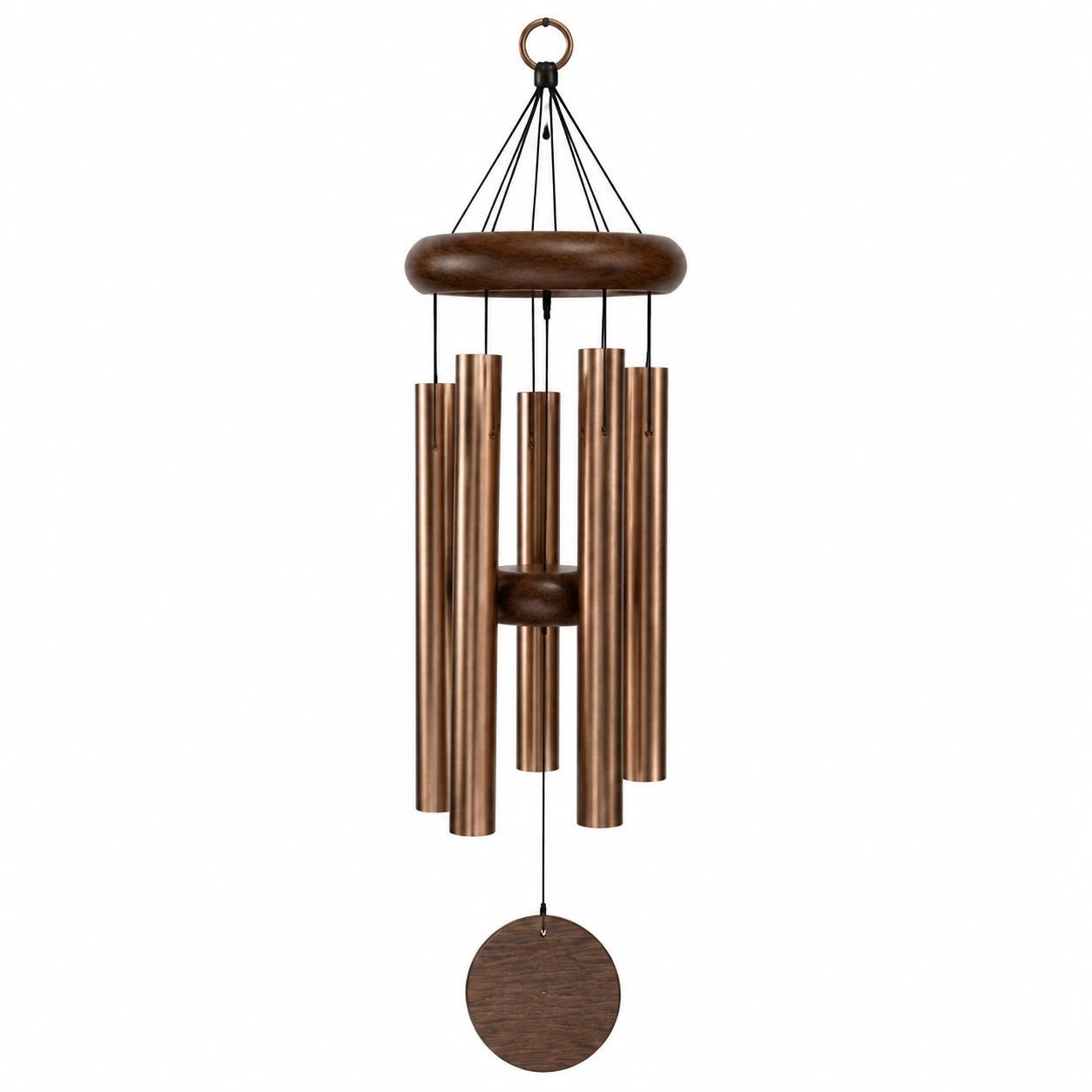 Carillon éolien 90 cm en métal et bois brun pour décoration suspendue