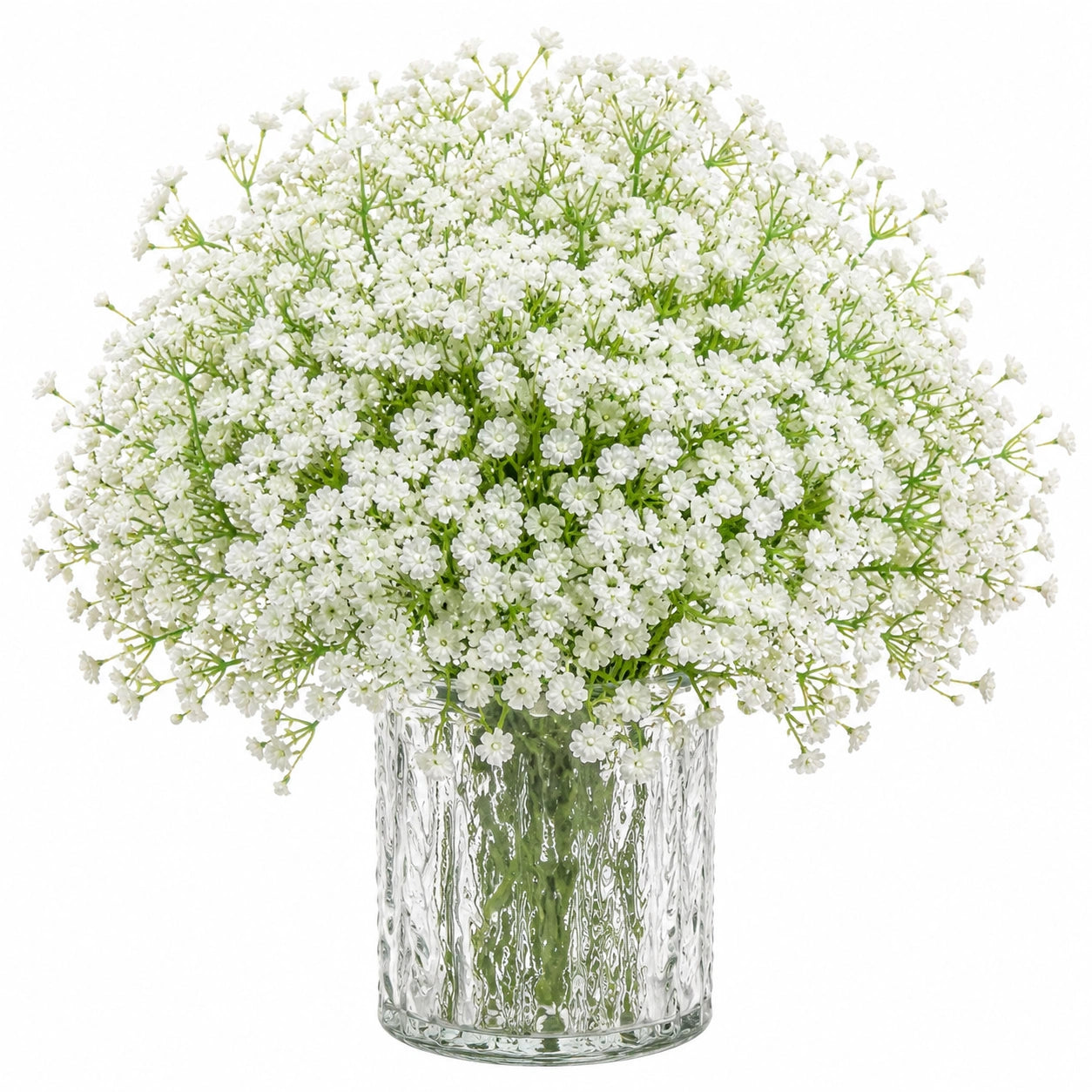 Plante artificielle gypsophile 45 cm polyester blanc vert en vase en verre décoratif intérieur