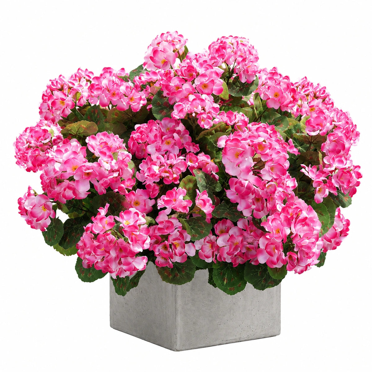 Plante en pot artificielle 55 cm fleurs roses feuillage vert pot en ciment décoratif