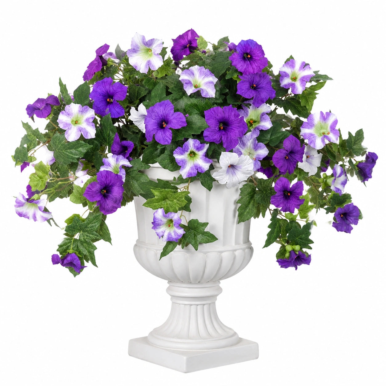 Plante artificielle en pot 70 cm fleurs violettes et blanches décorative