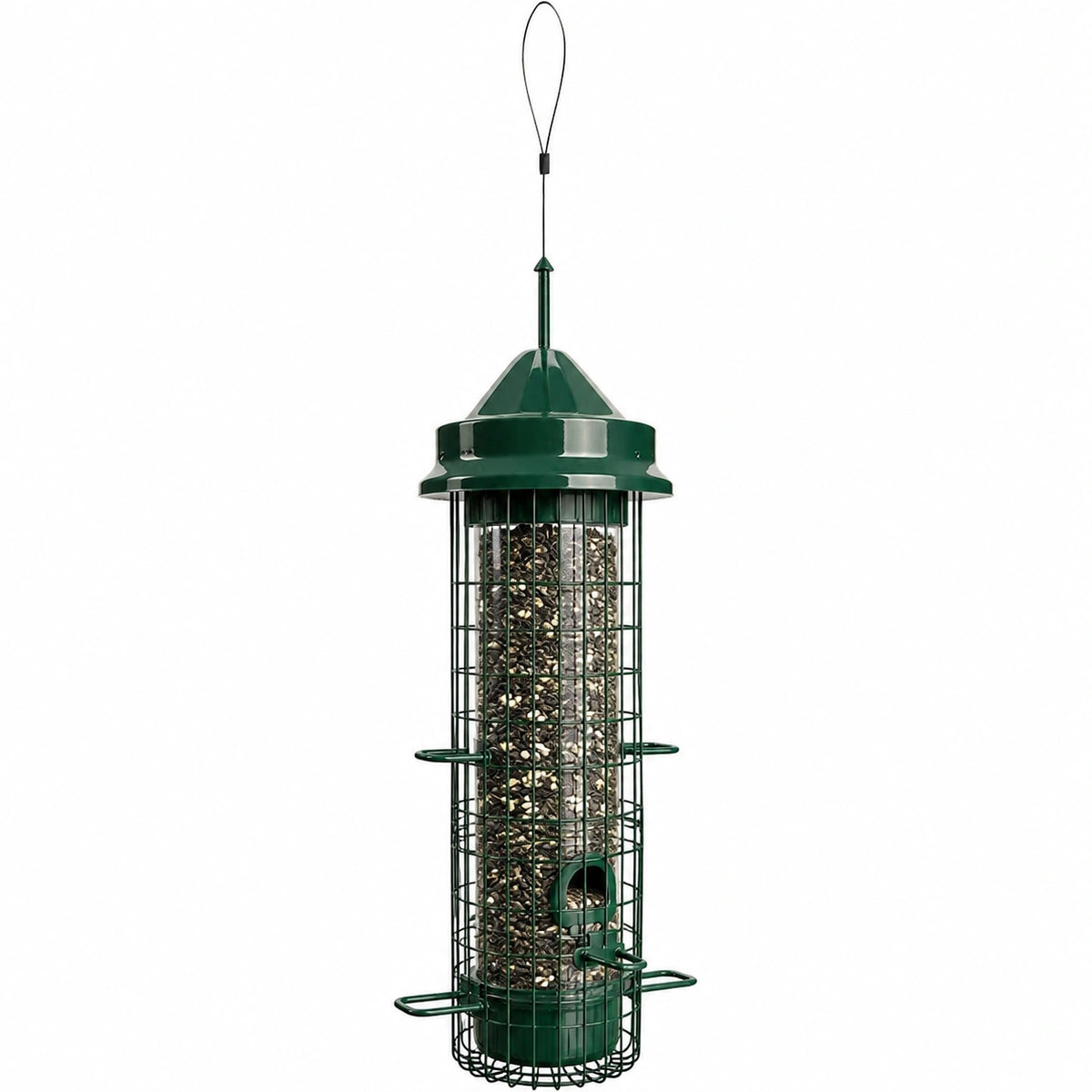 Mangeoire à oiseaux 16 x 38 cm en métal vert suspendue pour graines